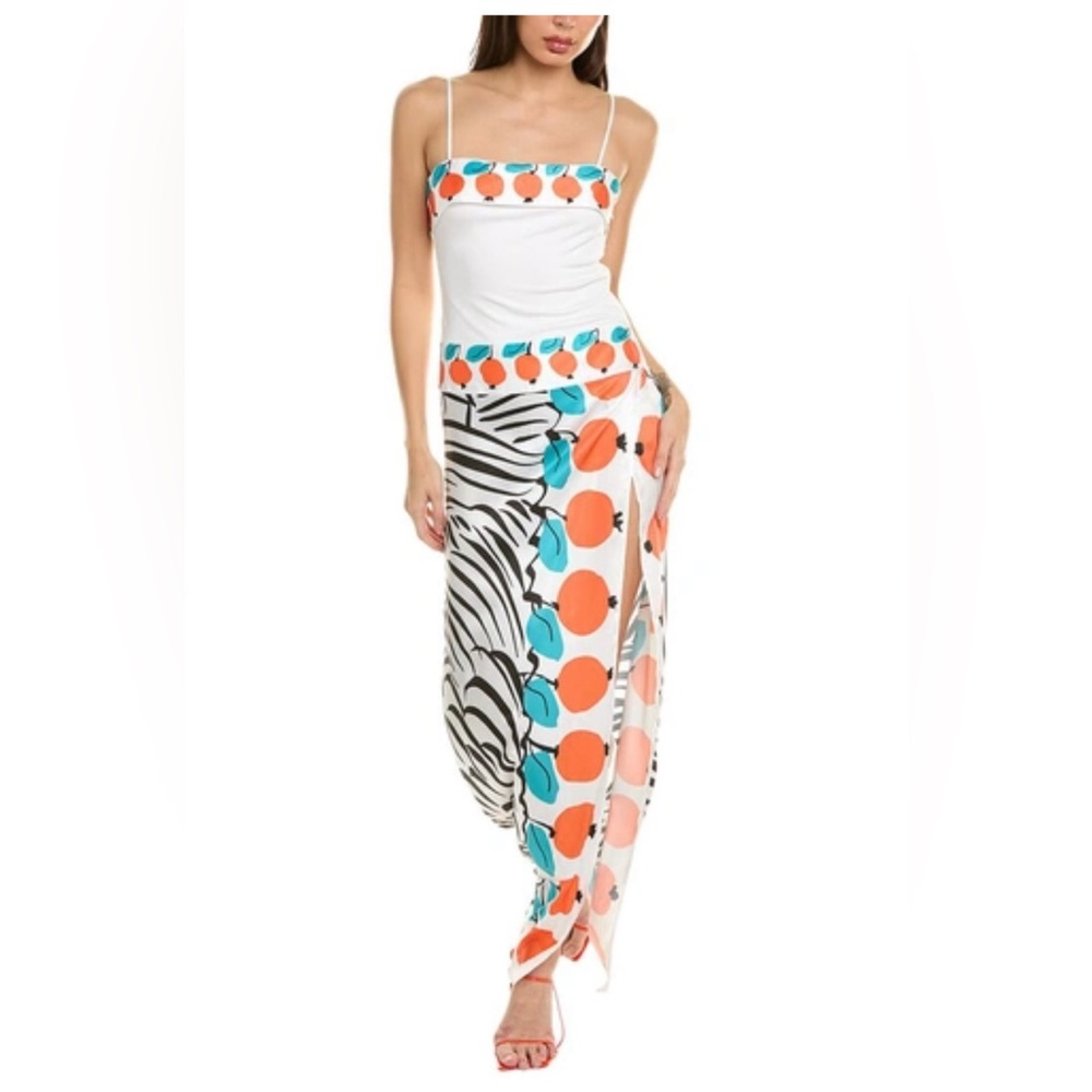 STAUD Apricot Dress White and Orange Zebra Print